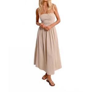NEW MOLLY BRACKEN sleeveless smocked dress in beige